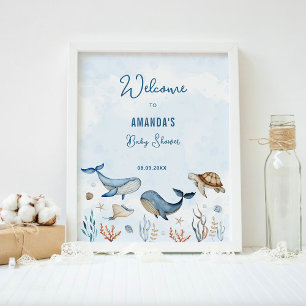 Affiche Sous Le Baby shower Bleu Mer Accueil