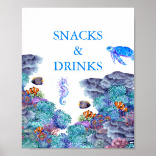 Affiche Sous le Baby shower de mer Snacks et boissons