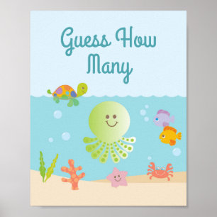 Affiche Sous le Baby shower marin Devinez combien de jeu