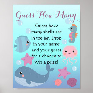 Affiche Sous le Baby shower Sea Girl Devine combien de jeu