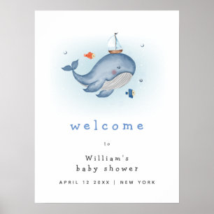 Affiche Sous Le Baby shower Voir Baleine Boat Welcome