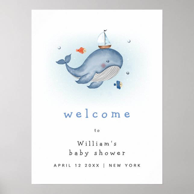 Affiche Sous Le Baby shower Voir Baleine Boat Welcome (Devant)