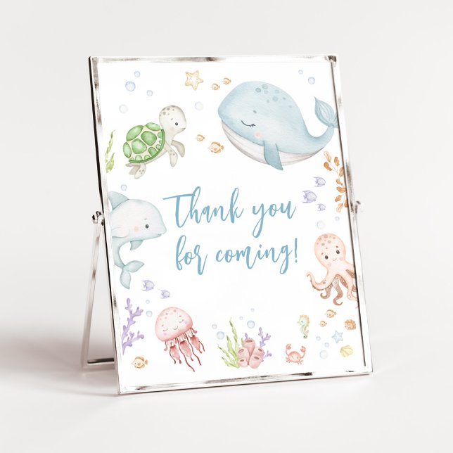 Affiche Sous le Merci du Baby shower marin pour venir (Sea Creatures Ocean Baby Shower Thank you for Coming Sign)