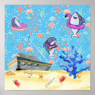 Affiche Sous l'eau Deep Sea Shark Party Temps enfants