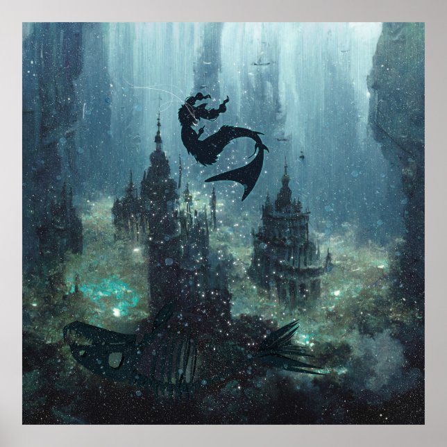 Affiche Sous l'eau. Sous Quoi ? ! Bleu ciel. (Devant)