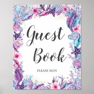 Affiche Sous les coraux de mer Coquilles violet rose livre