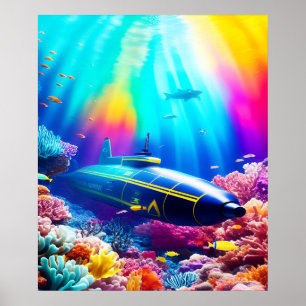 Affiche Sous-marin en Beau Océan