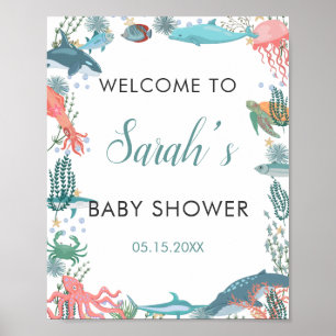 Affiche Sous Mer Cute Baby shower Océan Bienvenue RSVP