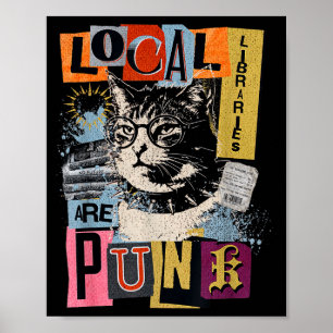 Affiche Soutenez la bibliothèque locale drôle chat lisant