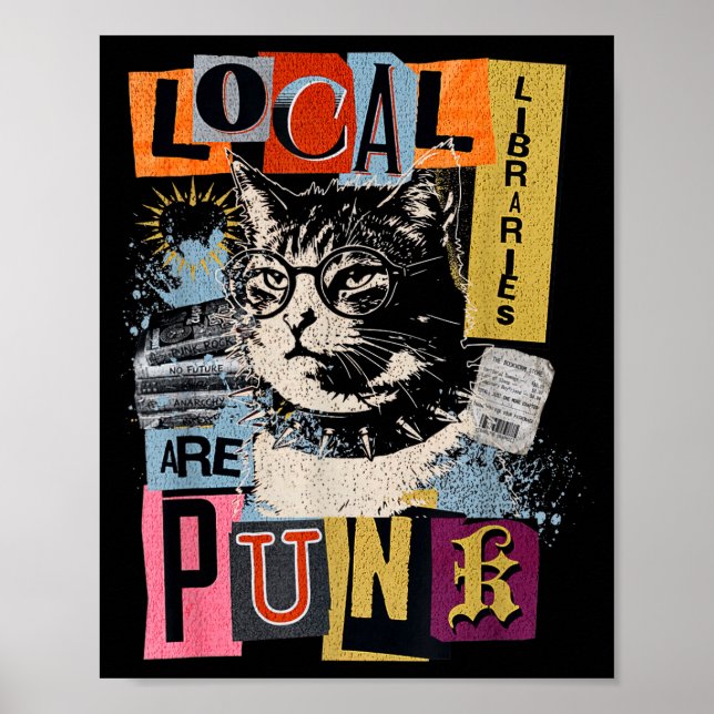 Affiche Soutenez la bibliothèque locale drôle chat lisant  (Devant)