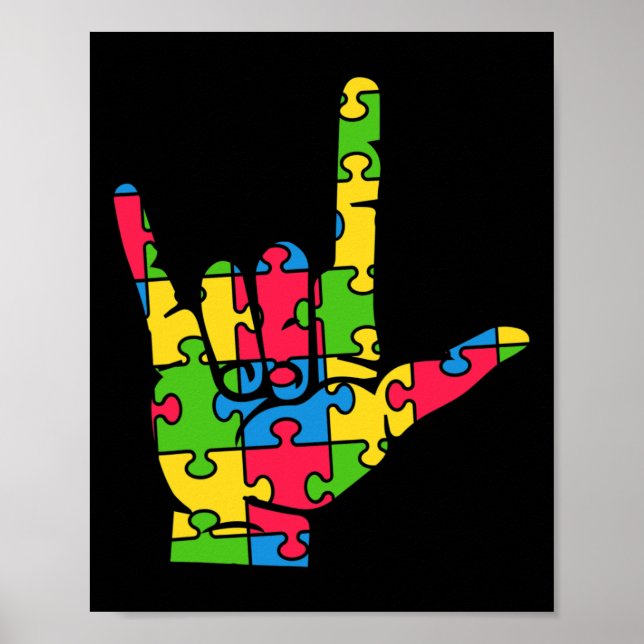 Affiche Soutenez l'autisme Amour Langue des signes  (Devant)