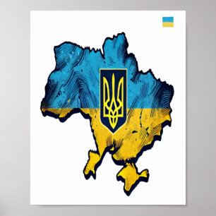 Affiche Soutenez L'Ukraine - Carte De L'Ukraine Libre Avec