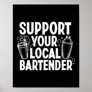 Affiche Soutenez votre barman local Funny Bartender