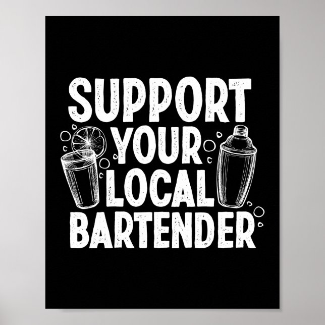 Affiche Soutenez votre barman local Funny Bartender (Devant)