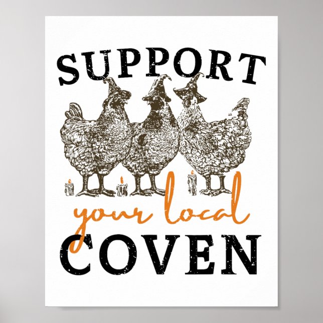 Affiche Soutenez votre four local Funny Farm sorcier poule (Devant)