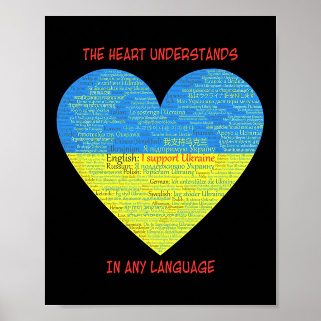 Affiche Soutenir l'Ukraine Le cœur comprend les langues  (Devant)