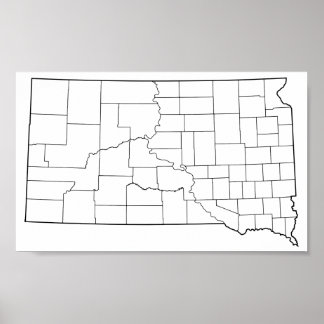 Affiche South Dakota Counties Blank Outline Map