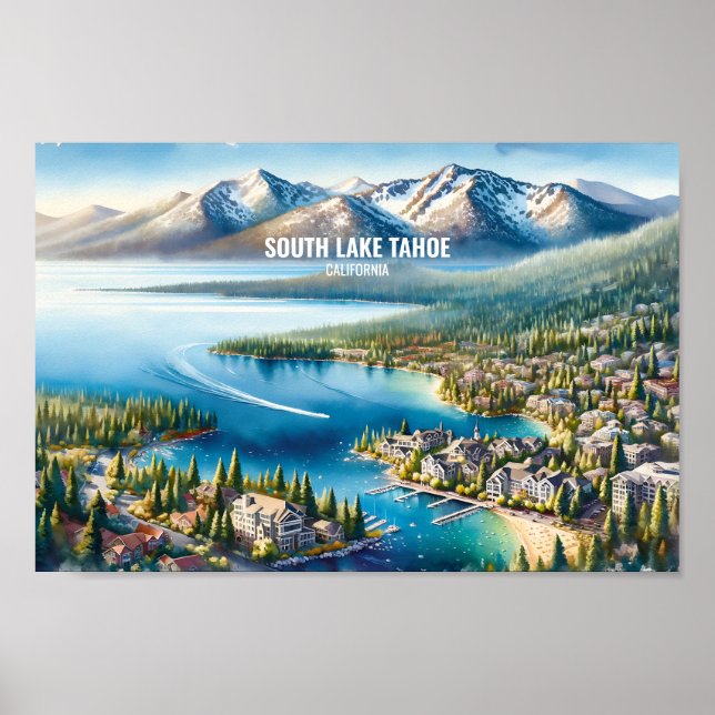 Affiche South Lake Tahoe Travel Places aquarelle (Devant)