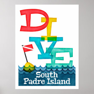 Affiche South Padre Island Dive - Plongée colorée
