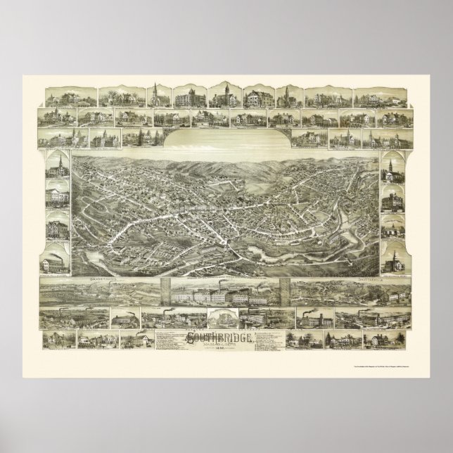 Affiche Southbridge, MA Carte panoramique - 1892 (Devant)