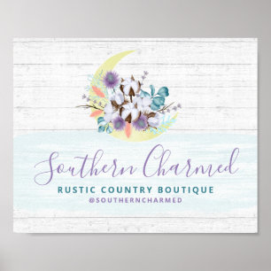 Affiche Southern Floral Cotton Moon & Rustic Wood Country
