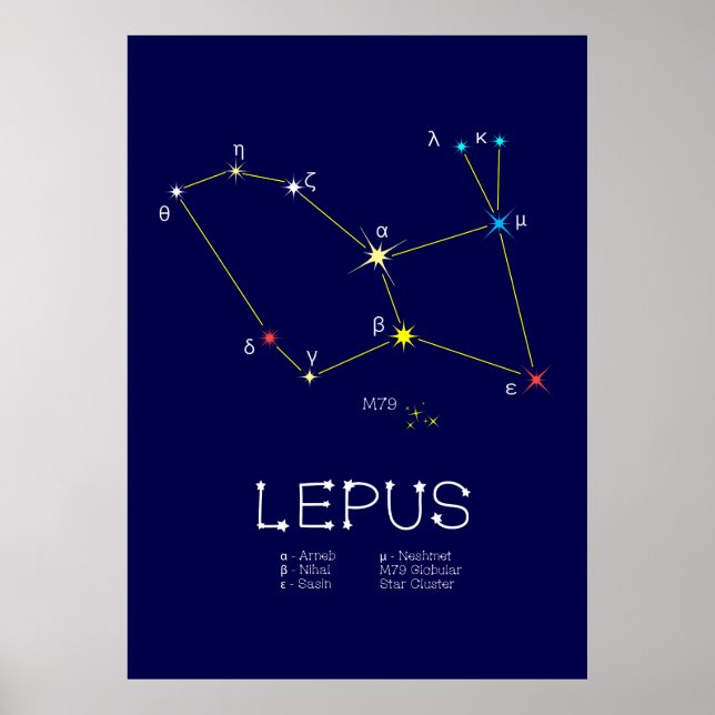 Affiche Southern Hemisphere Constellation Lepus (Devant)