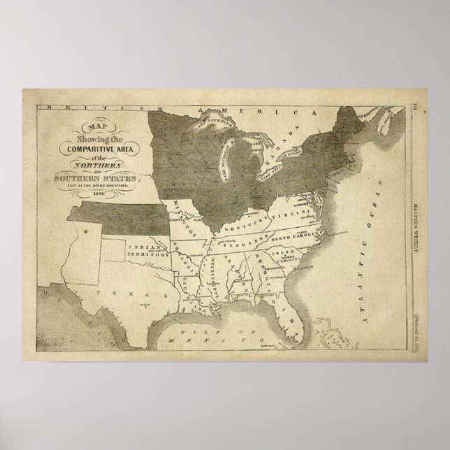 Affiche Southern States 1861 Map Print (Devant)