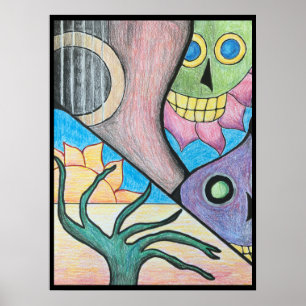 Affiche Southwest Desert Skull Folk Art