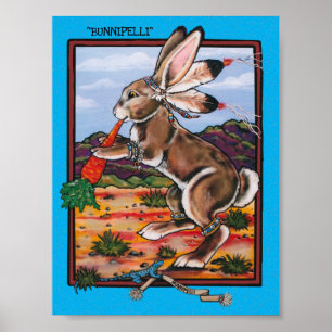Affiche Southwest Kokopelli Bunnipelli lapin Whimsical