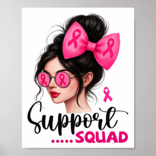 Affiche Soutien Squad Messy Bun Girl Pink Breast Cancer Wa
