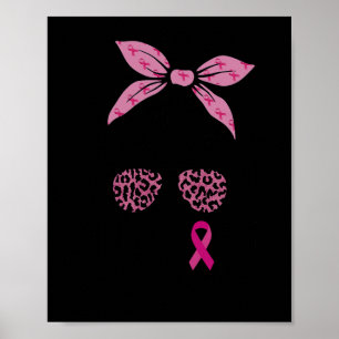 Affiche Soutien Squad Messy Bun Leopard Pink Breast Cancer
