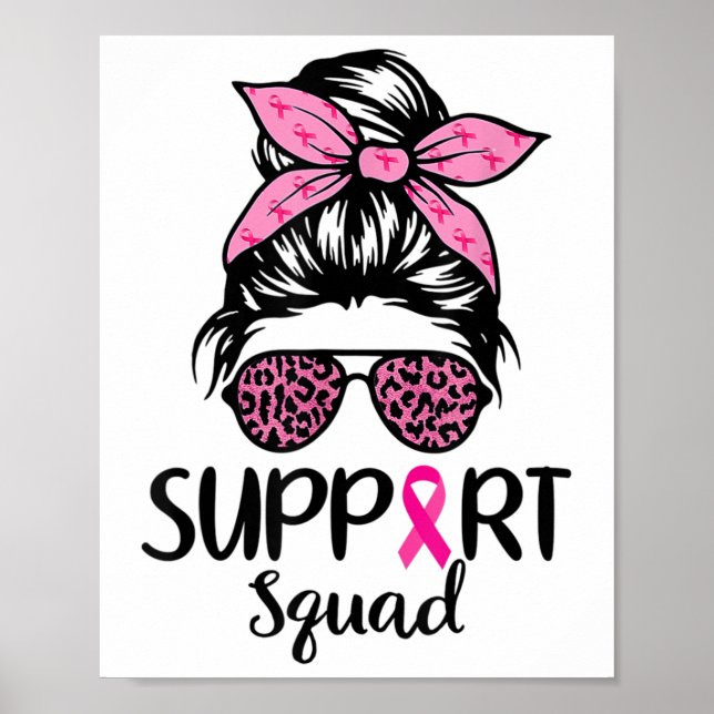 Affiche Soutien Squad Messy Bun Pink Breast Cancer (Devant)