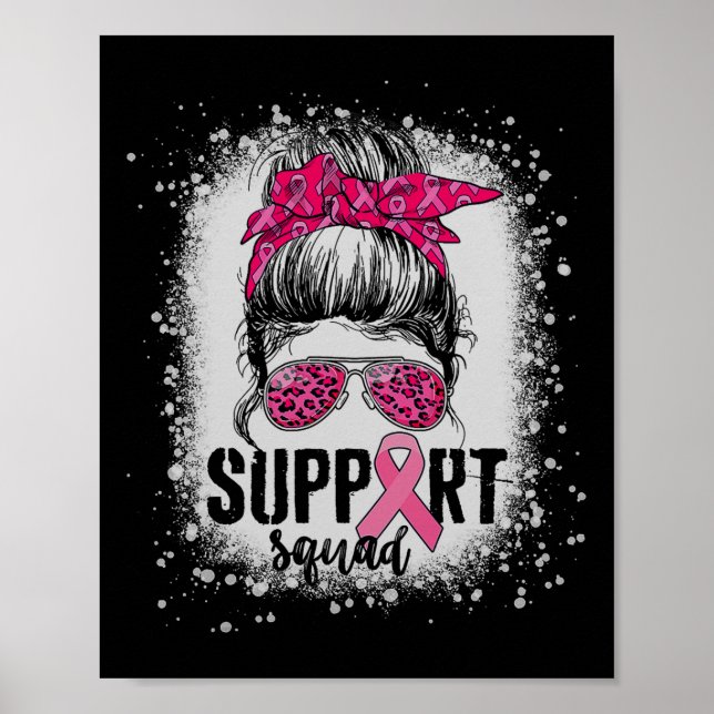 Affiche Soutien Squad Messy Bun Pink Warrior Cancer du sei (Devant)
