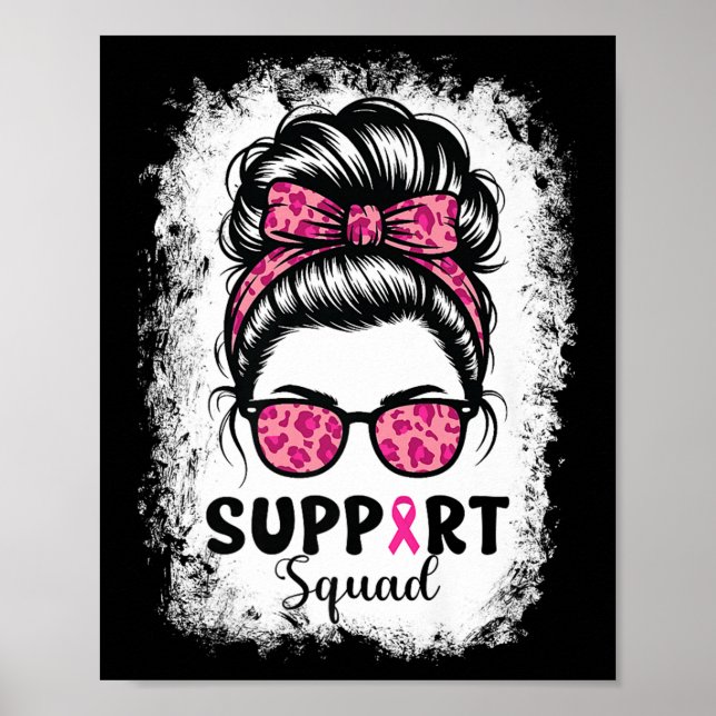 Affiche Soutien Squad Messy Bun Pink Warrior Cancer du sei (Devant)