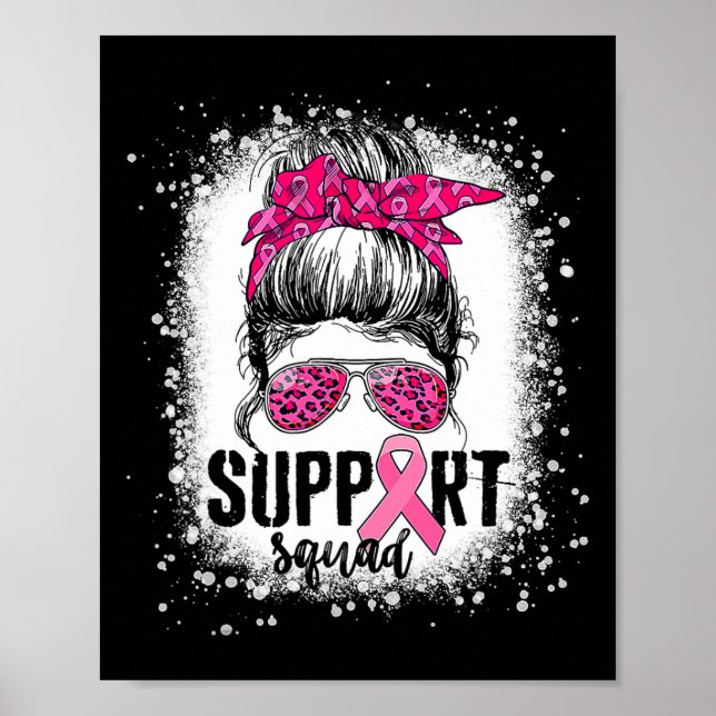 Affiche Soutien Squad Messy Bun Pink Warrior Cancer du sei (Devant)