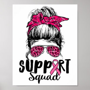 Affiche Soutien Squad Messy Bun Pink Warrior Cancer du sei