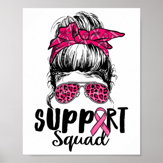 Affiche Soutien Squad Messy Bun Pink Warrior Cancer du sei (Devant)