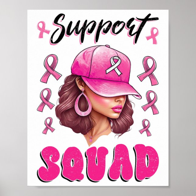 Affiche Soutien Squad Messy Bun Pink Warrior Cancer du sei (Devant)