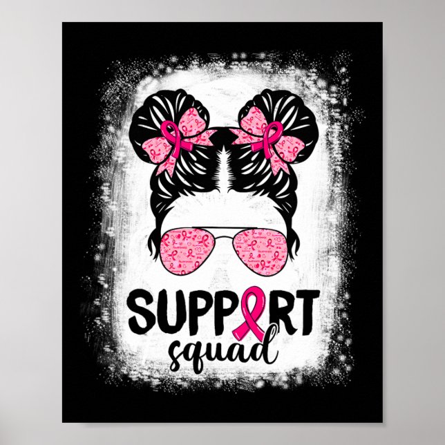 Affiche Soutien Squad Messy Bun Pink Warrior Cancer du sei (Devant)