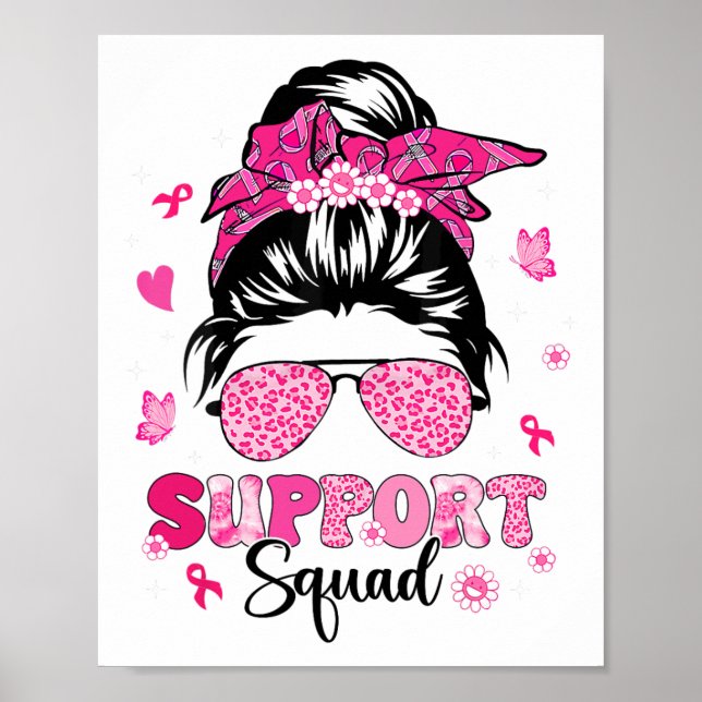 Affiche Soutien Squad Messy Bun Pink Warrior Cancer du sei (Devant)
