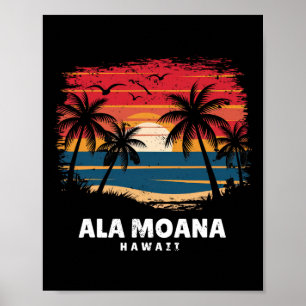 Affiche Souvenir d'Ala Moana Beach Hawaï Surfeur Palmier