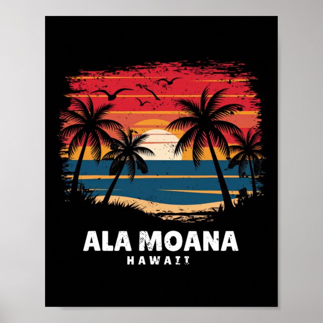 Affiche Souvenir d'Ala Moana Beach Hawaï Surfeur Palmier (Devant)