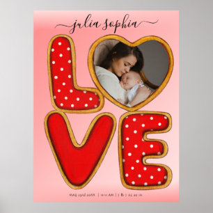 Affiche Souvenir d'annonce de naissance rétro LOVE avec ph
