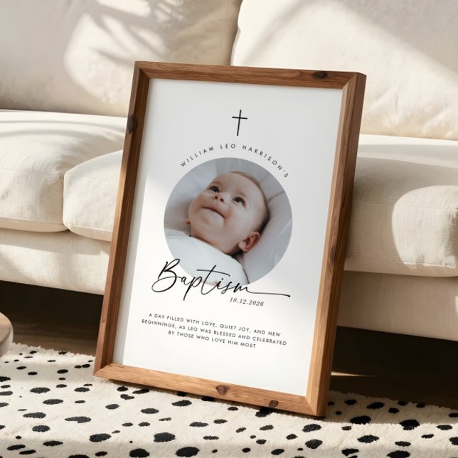 Affiche Souvenir de baptême photo ronde (Baptism Round Photo Keepsake Poster)