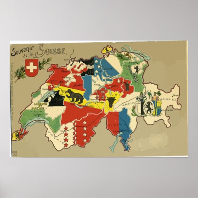 Affiche Souvenir De La Suisse, Vintage (Devant)
