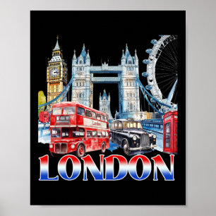 Affiche Souvenir de la ville de Londres ambiance vintage d