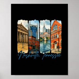 Affiche Souvenir de Nashville Tennessee à l'aquarelle itin