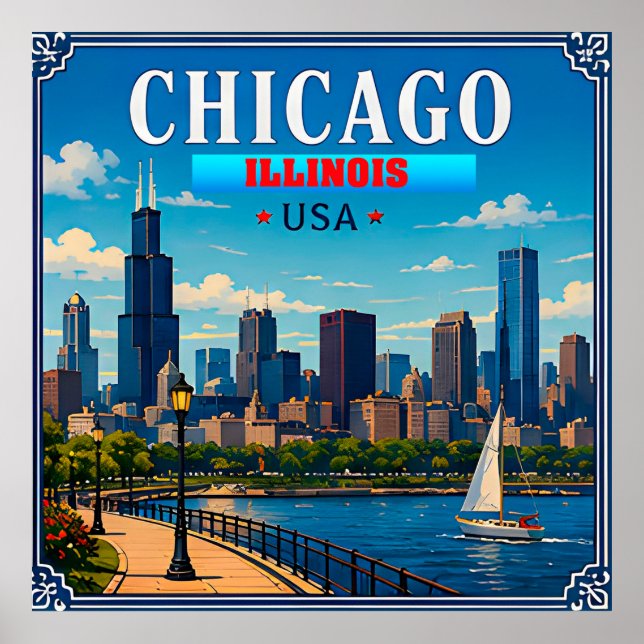 Affiche 🌆 Souvenir de vacances de la skyline de Chicago I (Devant)