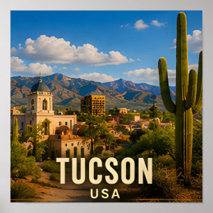 Affiche Souvenir de voyage à Tucson Arizona Desert Mountai