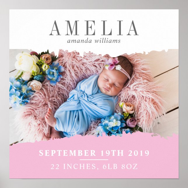 Affiche Souvenir Photo Statistiques de Naissance Moderne (Devant)